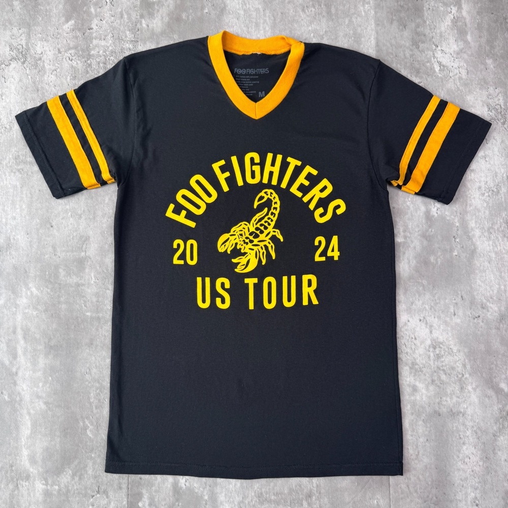 Foo Fighters T Shirt Mens M Black Yellow Scorpion V Neck Jersey US Tour 2024